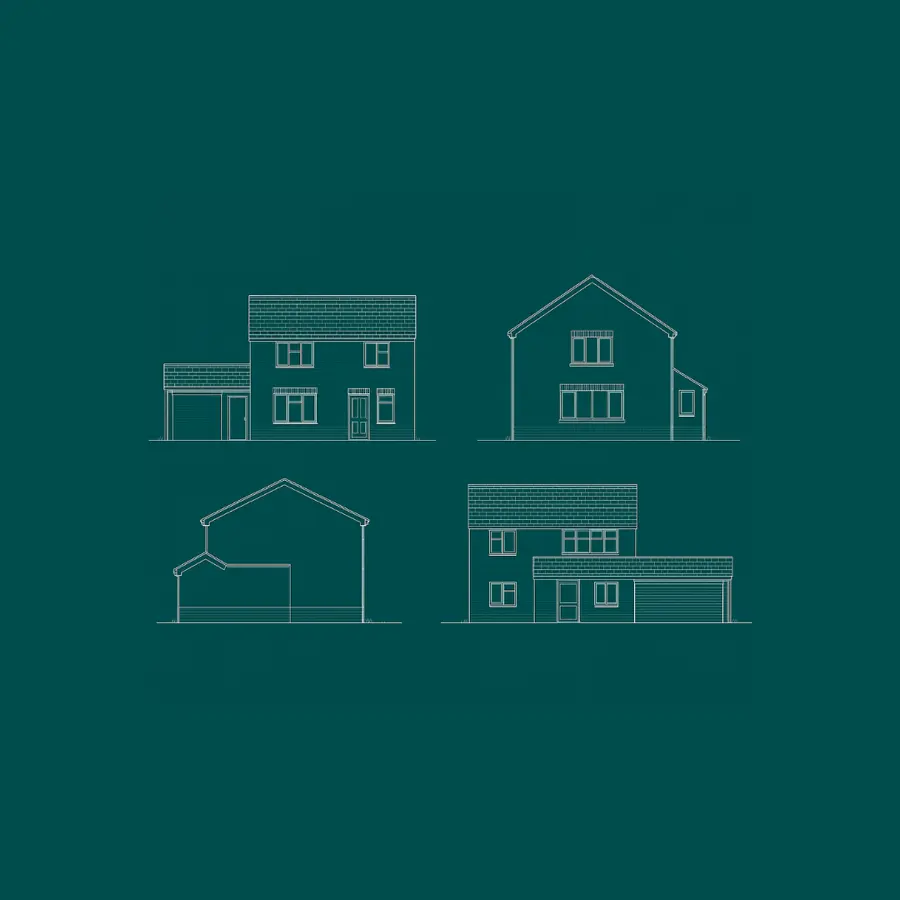 Line drawings of family houses